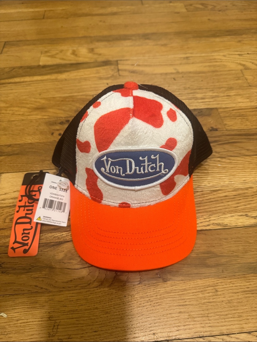 Von Dutch orange and white cow SnapBack